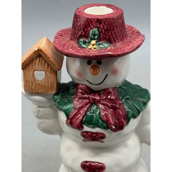 Christmas Ceramic Snowman Taper Candlestick Holder Figurine 8" Tall Used READ - Picture 3 of 10